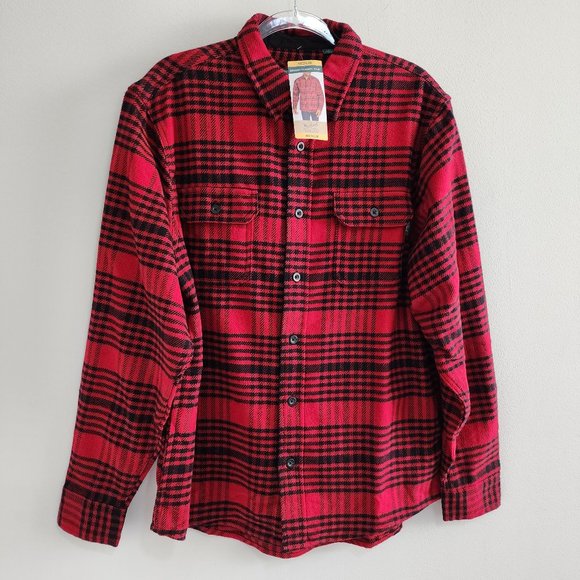 NWT Woolrich Flannel Button Down Shirt Red Grid Plaid Mens M - Picture 1 of 6